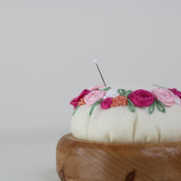 Pin Cushion, Floral Pattern Hand Embroidery