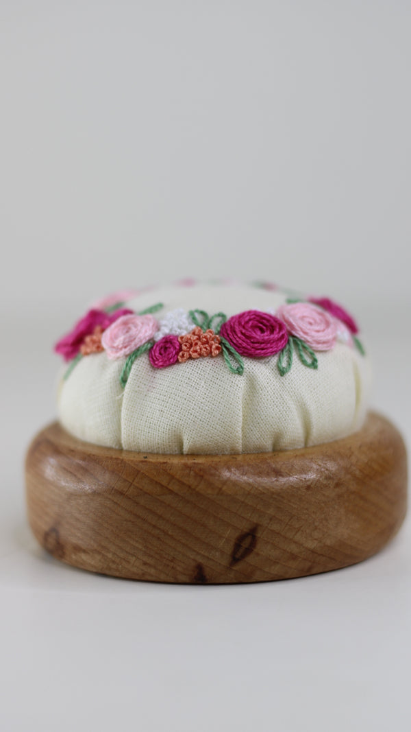 Pin Cushion, Floral Pattern Hand Embroidery