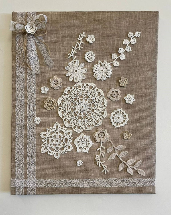 Mandala Crochet on a Burlap canvas