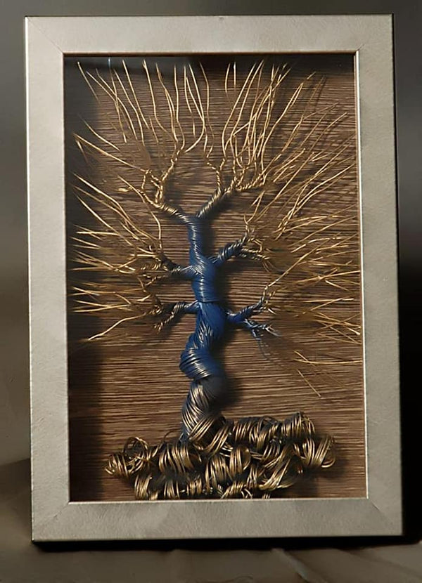 Unique Handcrafted Housewarming Blue-Silver Wire Tree Sculpture