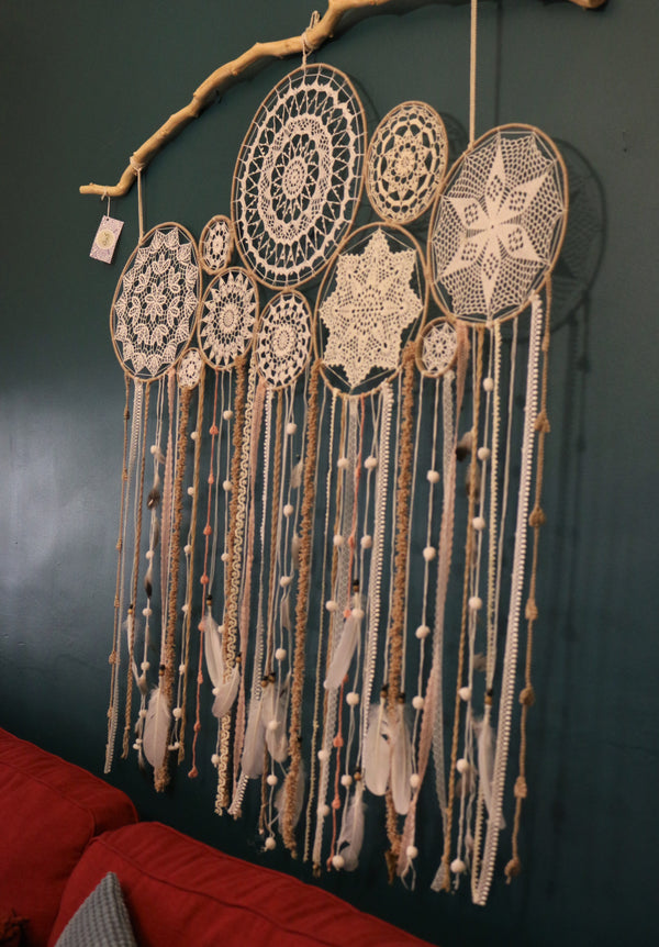 Extra Large Dream Catchers Wall Hanging with Blue Beads
