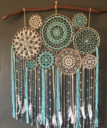 Extra Large Dream Catchers Wall Hanging with Blue Beads