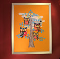 Silver Frame with Shiny Owls Style Drawing