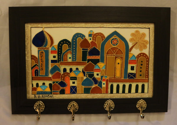 Wooden  and Unique Glass Painting Decorative Key Hanger