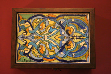 Fabulous Wood Box with Colorful Glass Painting