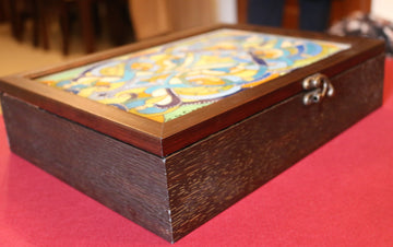 Fabulous Wood Box with Colorful Glass Painting