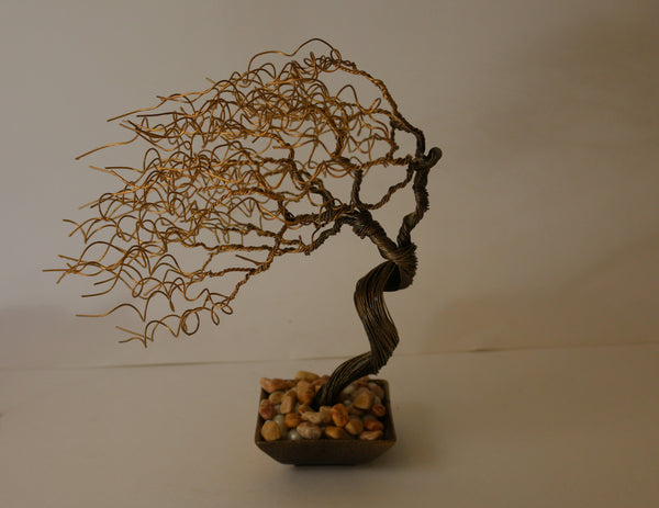 Unique Wind Swept Wire Tree Sculpture