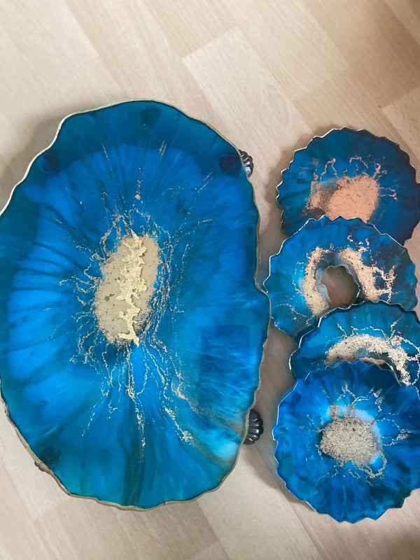Unique Set Of Resin Tray And Coasters