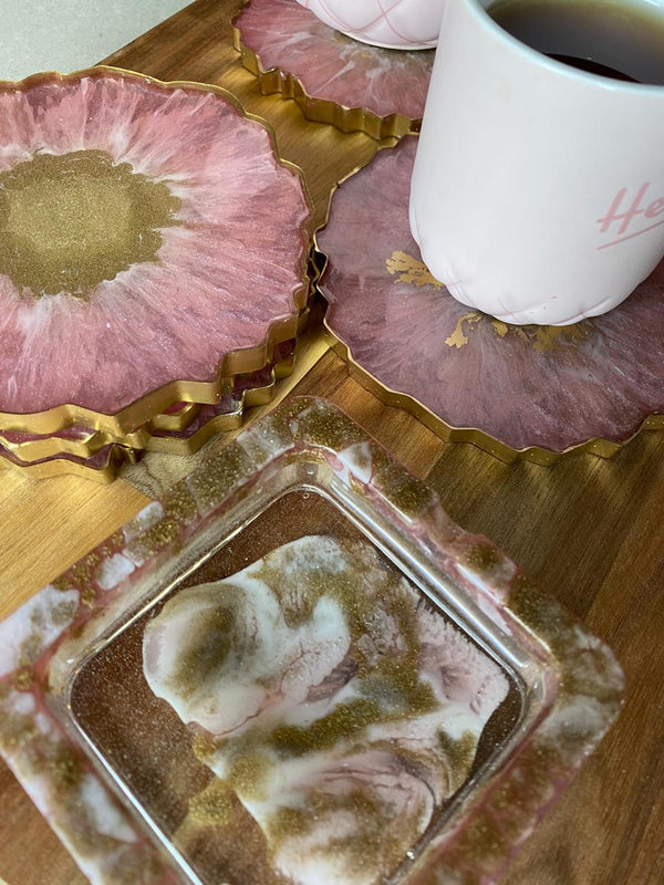 Unique Set Of Resin Tray And Coasters And ashtray
