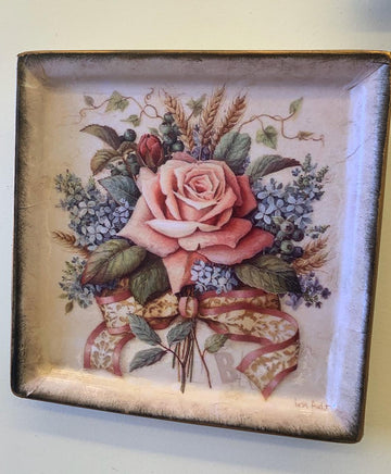 Fancy Colorful Decoupage Wall Plate Decor with Flowers Drawings