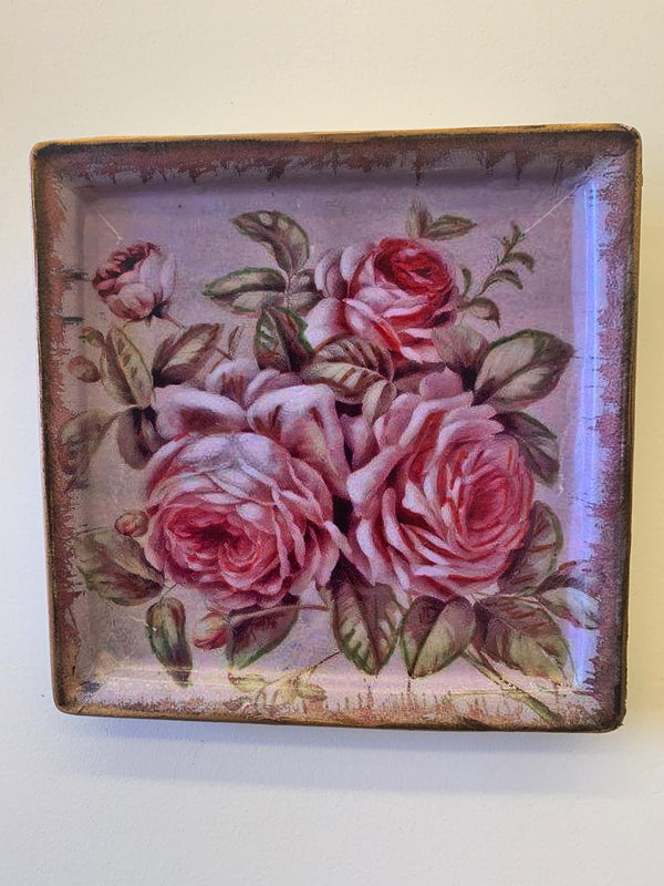 Fancy Colorful Decoupage Wall Plate Decor with Flowers Drawings