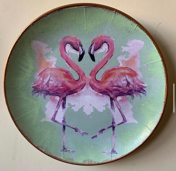 Flamingo Decoupage Wall Plate Decor with Bright Colors