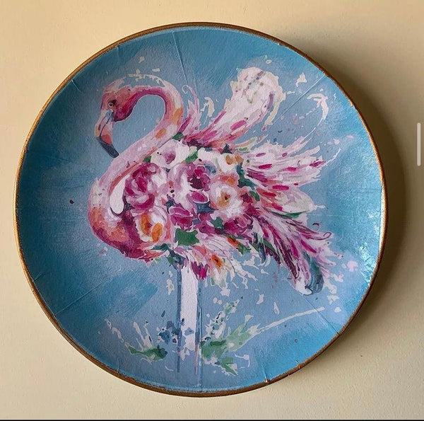 Flamingo Decoupage Wall Plate Decor with Bright Colors
