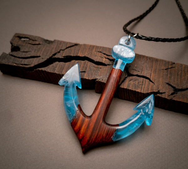 Elegant Wooden epoxy  Blue Necklace