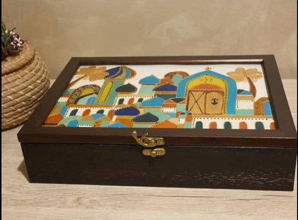 Fabulous Wood Box with Glass Painting