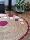 Customized Straw Rounded Rug with Crochet Decoration