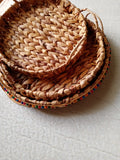 A Beautiful Colorful Straw Trays with Crochet, Ropes, Sheeps Theme