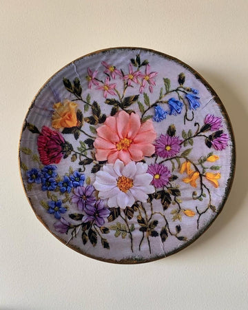 Fancy Colorful Wall Decoupage Plate Decor with Flowers