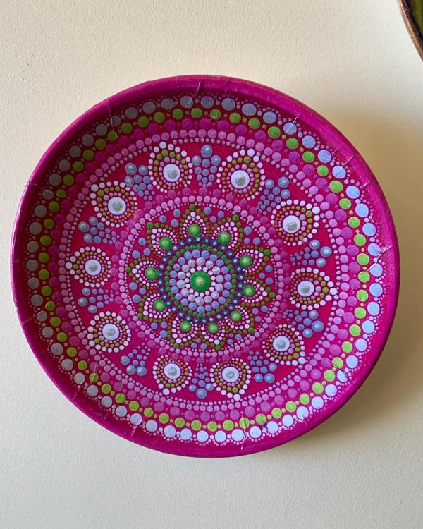 Pink Decoupage Wall Plate Decor with Islamic Geometric Patterns